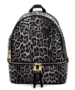 Leopard Zipper Backpack LE1062 BLACK